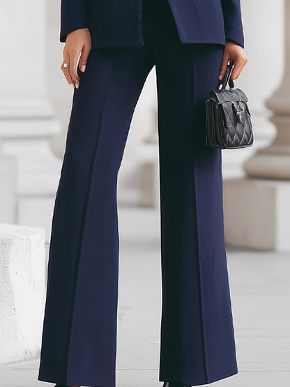 High-collar blazer and wide-leg trouser suit set for women | Navarre -3