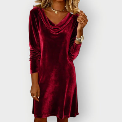 Elegant drape-neck evening midi dress for Women | Kathleen Noir