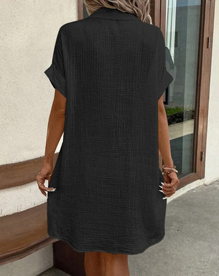 Button-down linen shirt dress with pockets for women | Marina -9