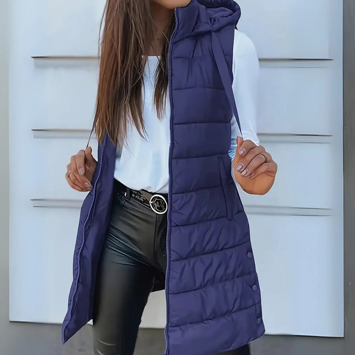 Sleeveless hooded longline puffer gilet for women | Rain -8