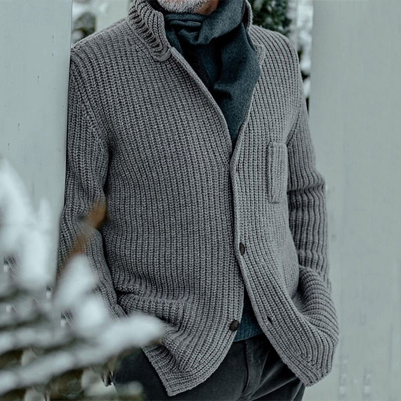 Corwin | Men's Ribbed Stand Collar Button Cardigan