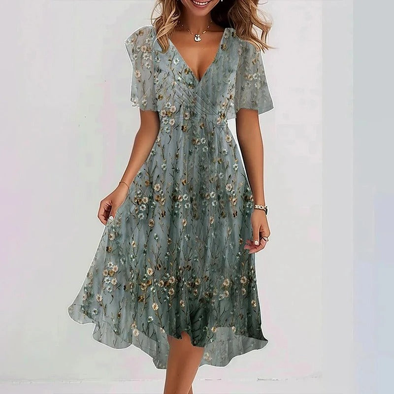 Elegant colourful printed midi dress for women | Yara -10