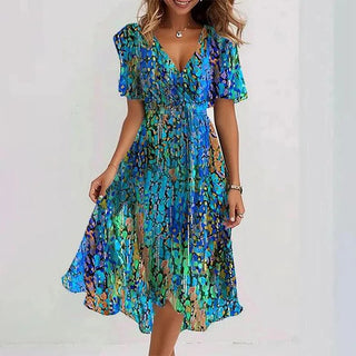 Elegant colourful printed midi dress for women | Yara -8