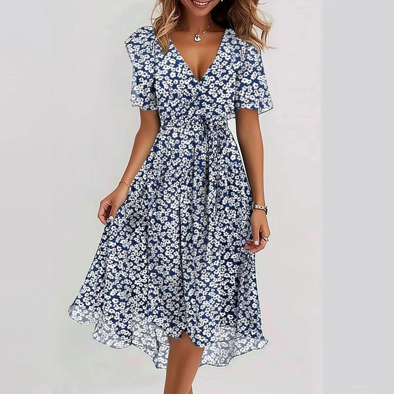 Elegant colourful printed midi dress for women | Yara -5