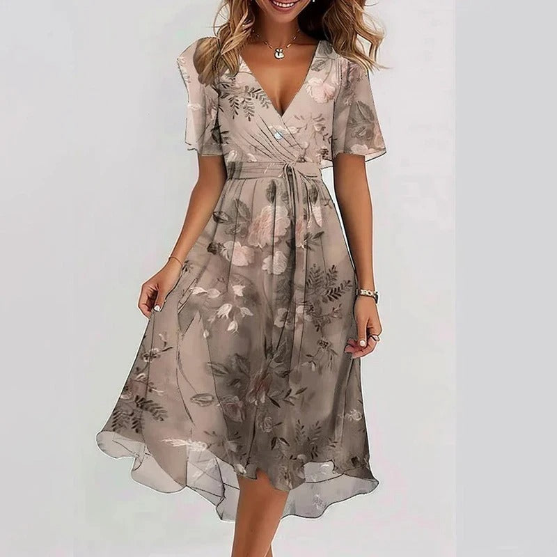 Elegant colourful printed midi dress for women | Yara -4