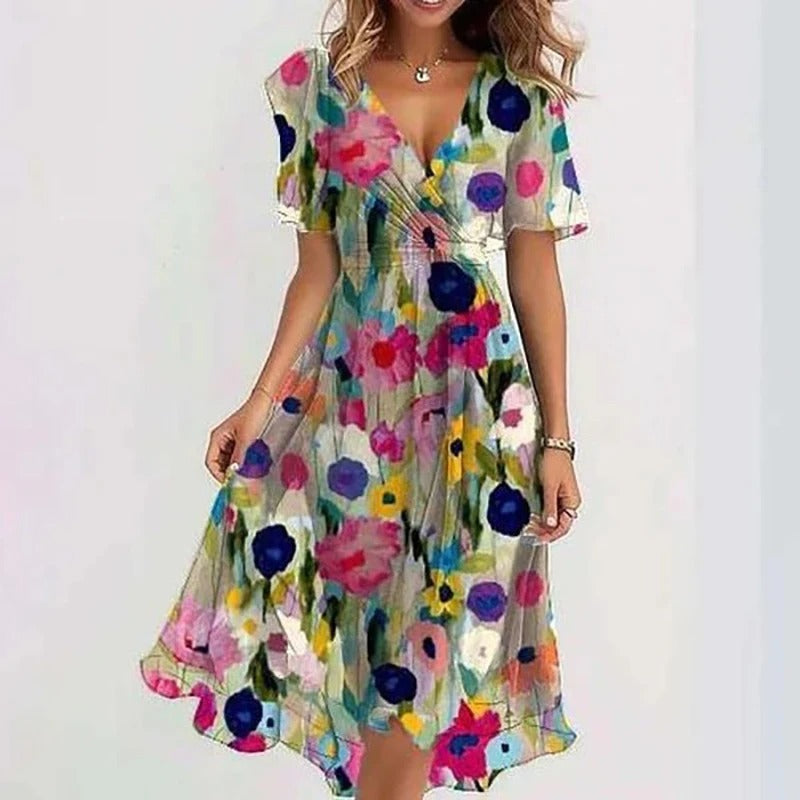 Elegant colourful printed midi dress for women | Yara -3
