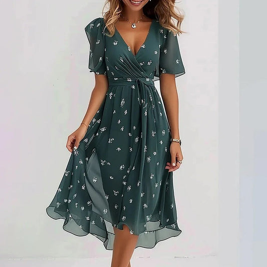 Elegant colourful printed midi dress for women | Yara -1