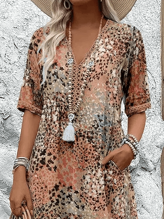 Ocean print relaxed midi dress for women | Skyler -2