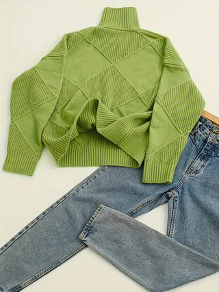 Mirelle | Women's Textured Turtleneck Diamond Knit Sweater