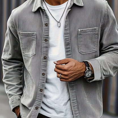 Textured casual button-up overshirt for men | Ellison Cord -19