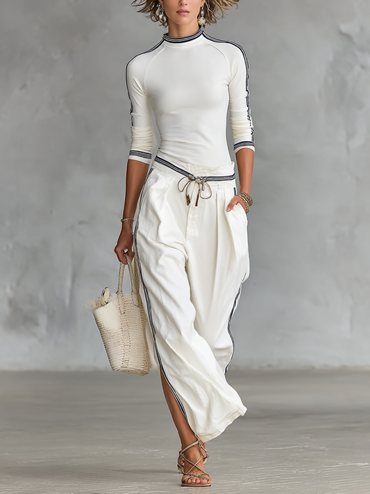 Sport half-neck wide-leg trouser two-piece set for women | Sportellia -1