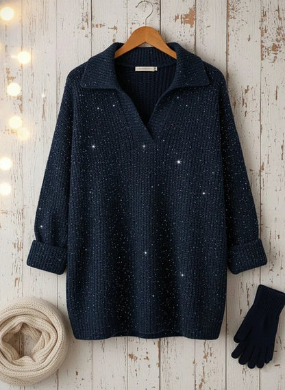 Polo-neck glow knit sweater for women | Leonie -4