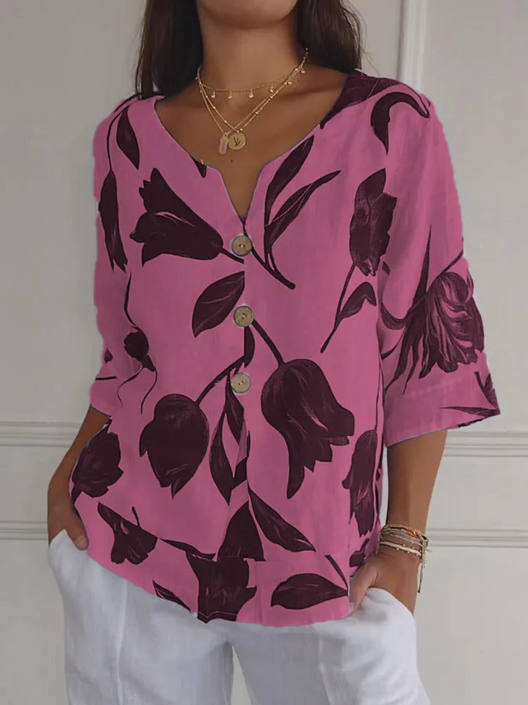 Floral V-neck elegant everyday blouse for women | Lara -3