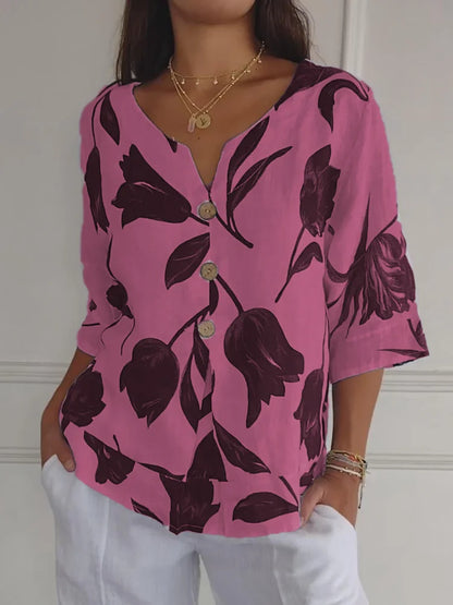 Floral V-neck elegant everyday blouse for women | Lara -3