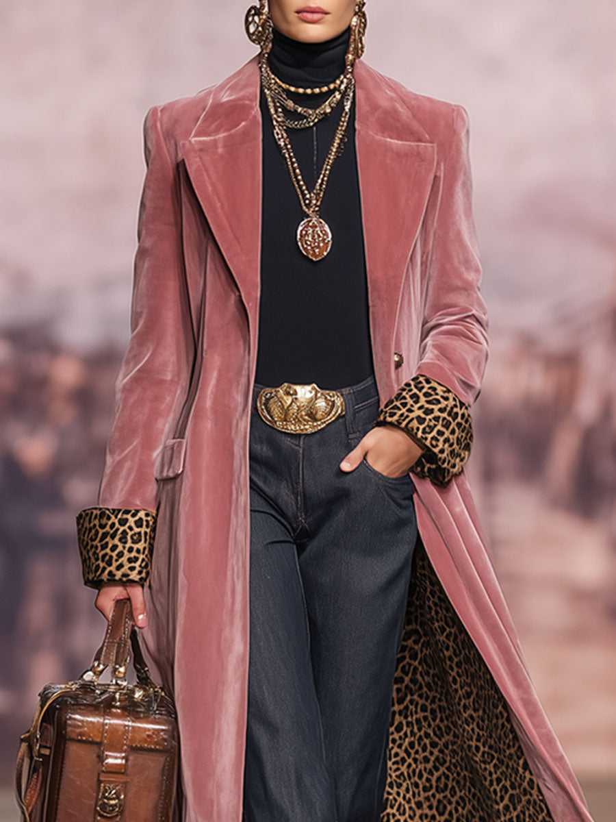 Single-breasted leopard-panel accent coat for women | Valmira -5