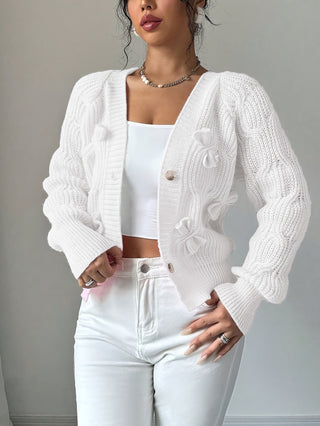 Elowen | Women's Bow Detail V Neck Knit Cardigan