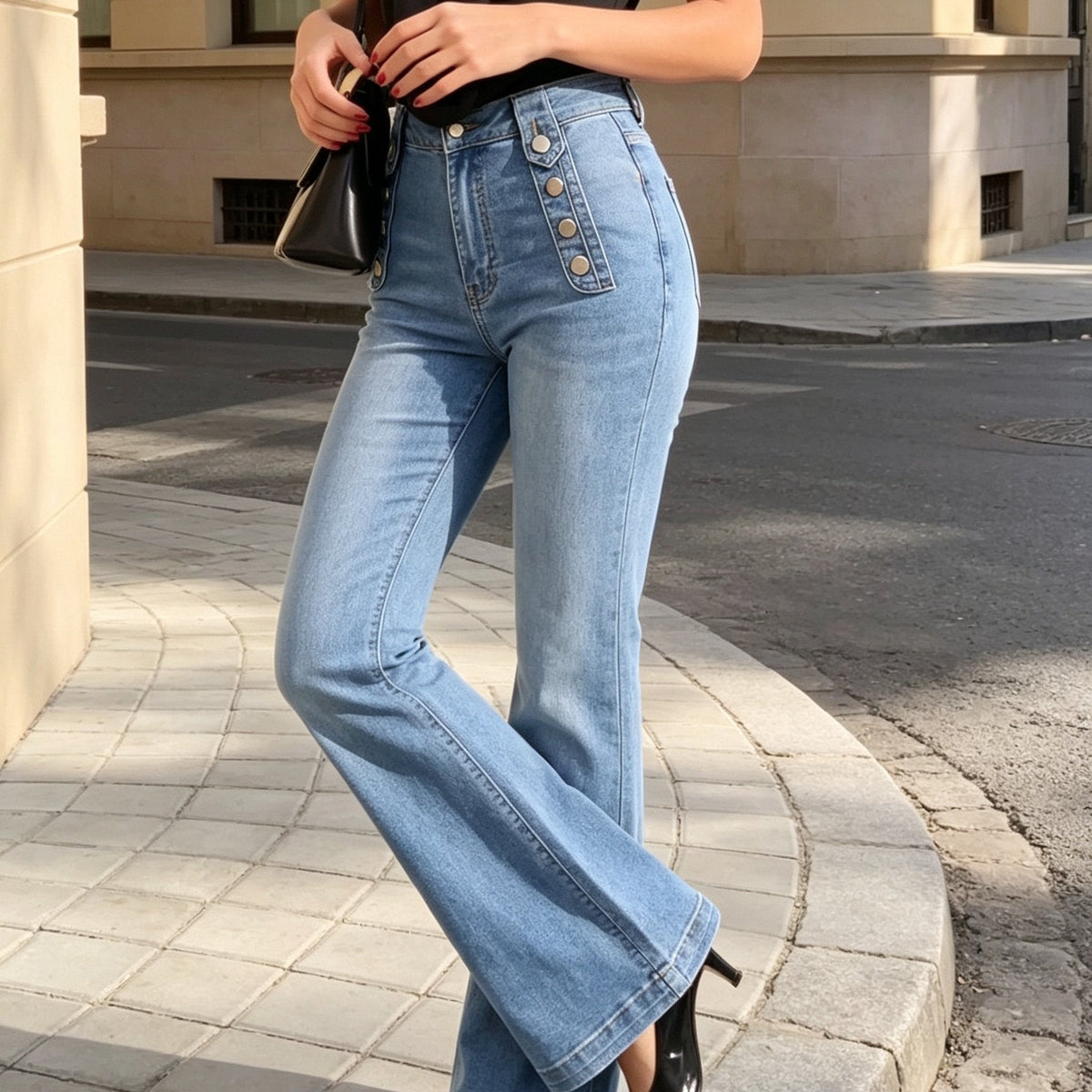 Harlow | Women's Sailor Button Flare Denim Jean
