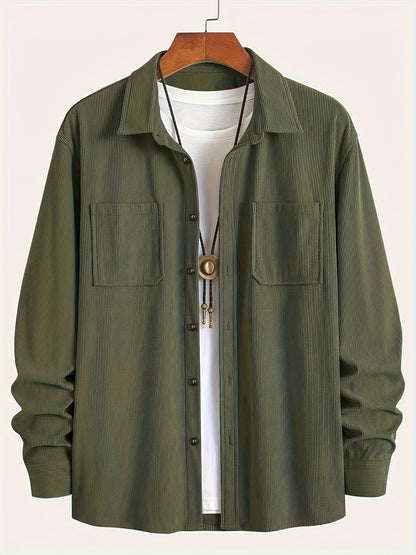 Textured casual button-up overshirt for men | Ellison Cord -5