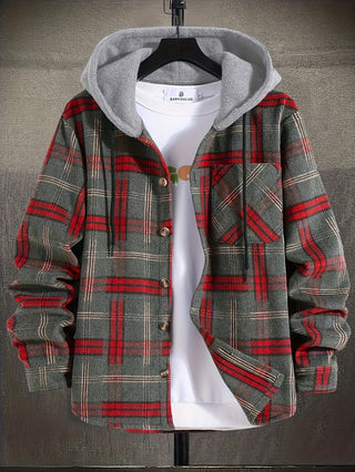 Norvane | Plaid Hooded Button Front Jacket with Pocket