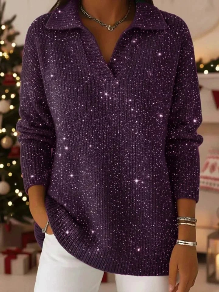 Polo-neck glow knit sweater for women | Leonie -9