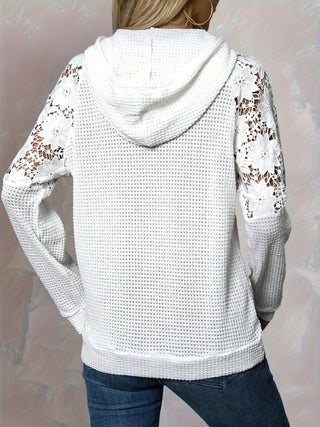 Selvara | Women's Floral Panel Hooded Waffle Top