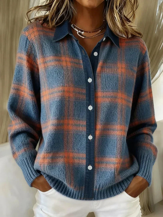 Plaid knit everyday button cardigan for women | Denise -1