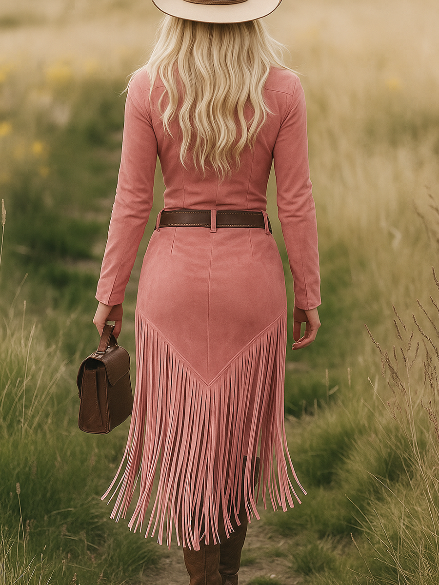 Western-inspired tassel-detail midi dress for women | Calindra -13