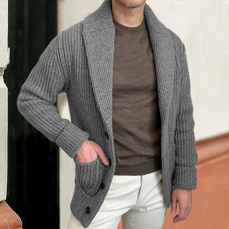 Bramwell | Men's Shawl Collar Ribbed Cardigan