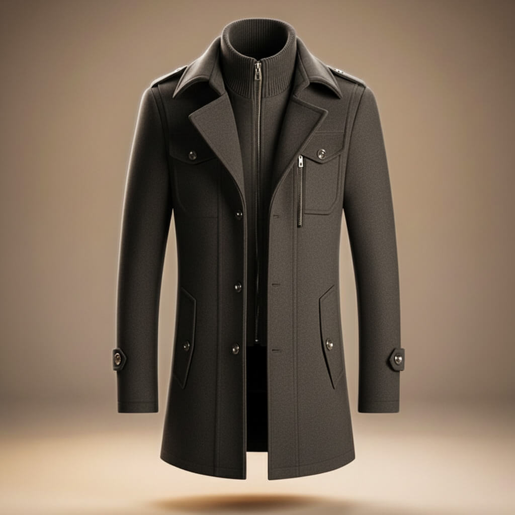 Structured wool-blend tailored seam winter coat for men | Marco -5