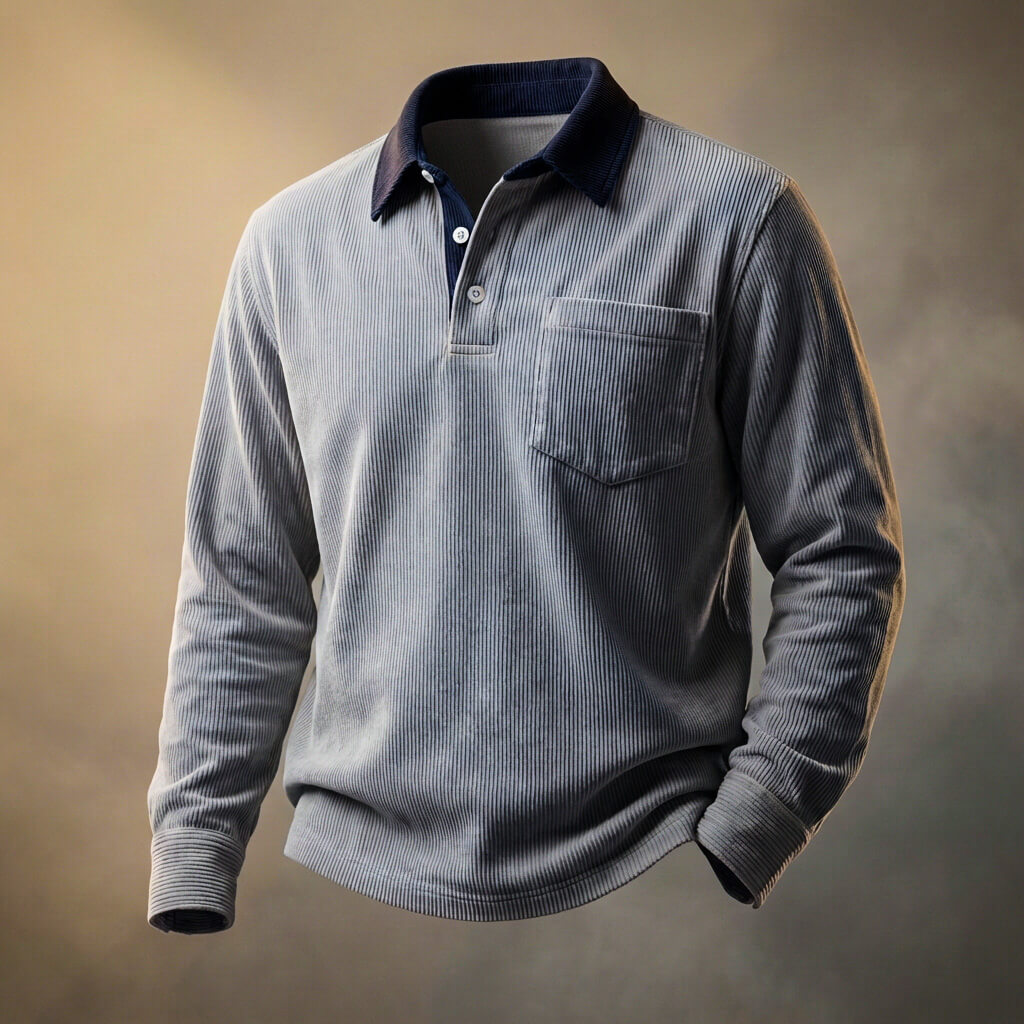 Corduroy long-sleeve casual polo for men | Scott -4