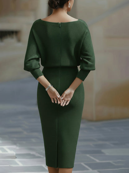 Draped batwing cowl-neck midi dress for women | Selvara -5