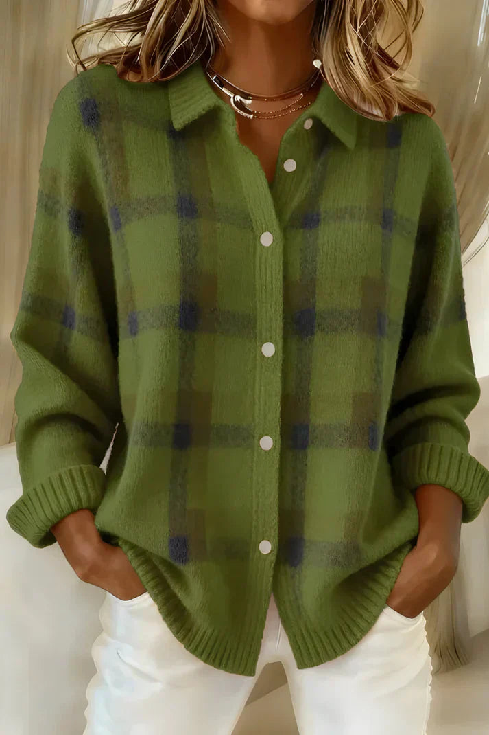 Plaid knit everyday button cardigan for women | Denise -3