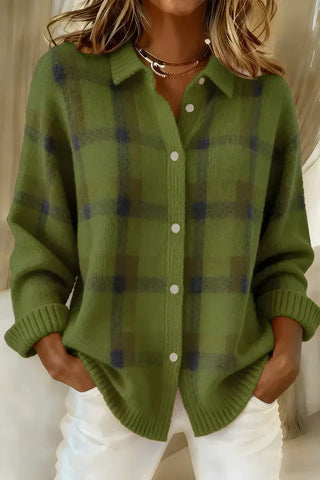 Plaid knit everyday button cardigan for women | Denise -3