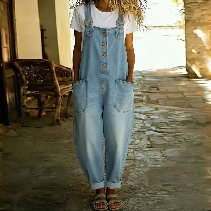 Lorna | Women's Soft Denim Wide Leg Overall