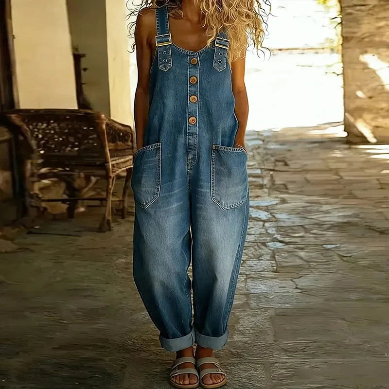 Lorna | Women's Soft Denim Wide Leg Overall