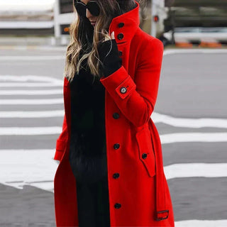 Herminia | Women's Belted High Neck Longline Trench Coat