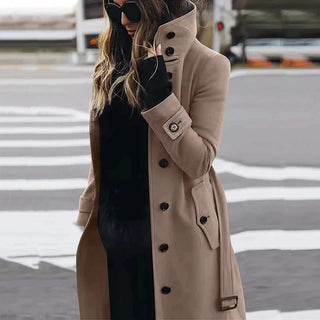 Herminia | Women's Belted High Neck Longline Trench Coat