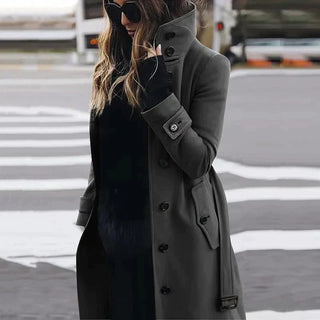 Herminia | Women's Belted High Neck Longline Trench Coat