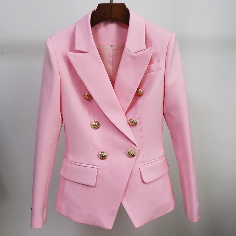 Double-breasted gold-button tailored blazer for women | Vivienne -16