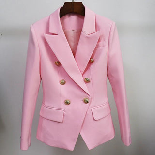 Double-breasted gold-button tailored blazer for women | Vivienne -16