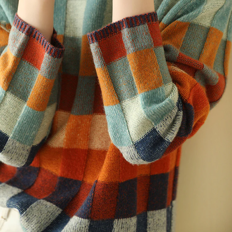Multi-colour check knit everyday jumper for women | Arlena -3