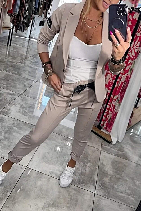 Relaxed solid color jacket and pants two-piece set for Women | Elara Mode
