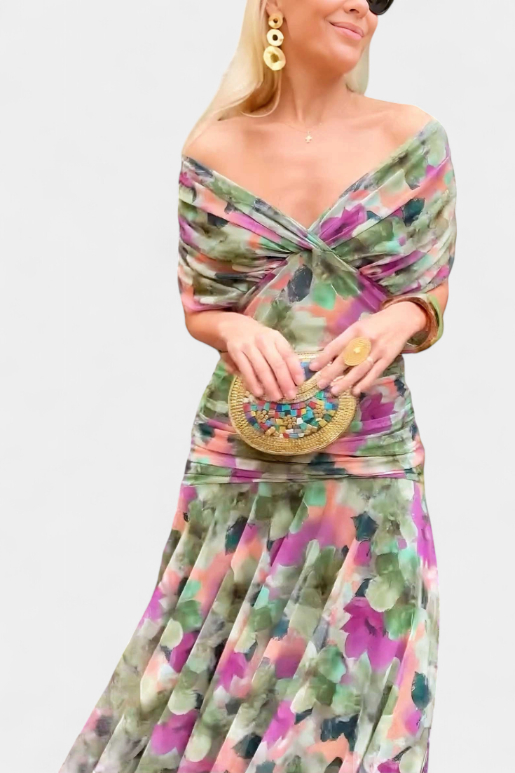 Long floral V-neck everyday dress for women | Vivian -4