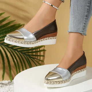 Metallic-finish wedge everyday sandals for women | Solenne -2