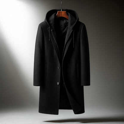 Hooded full-zip wool-blend overcoat for men | Delmar -7
