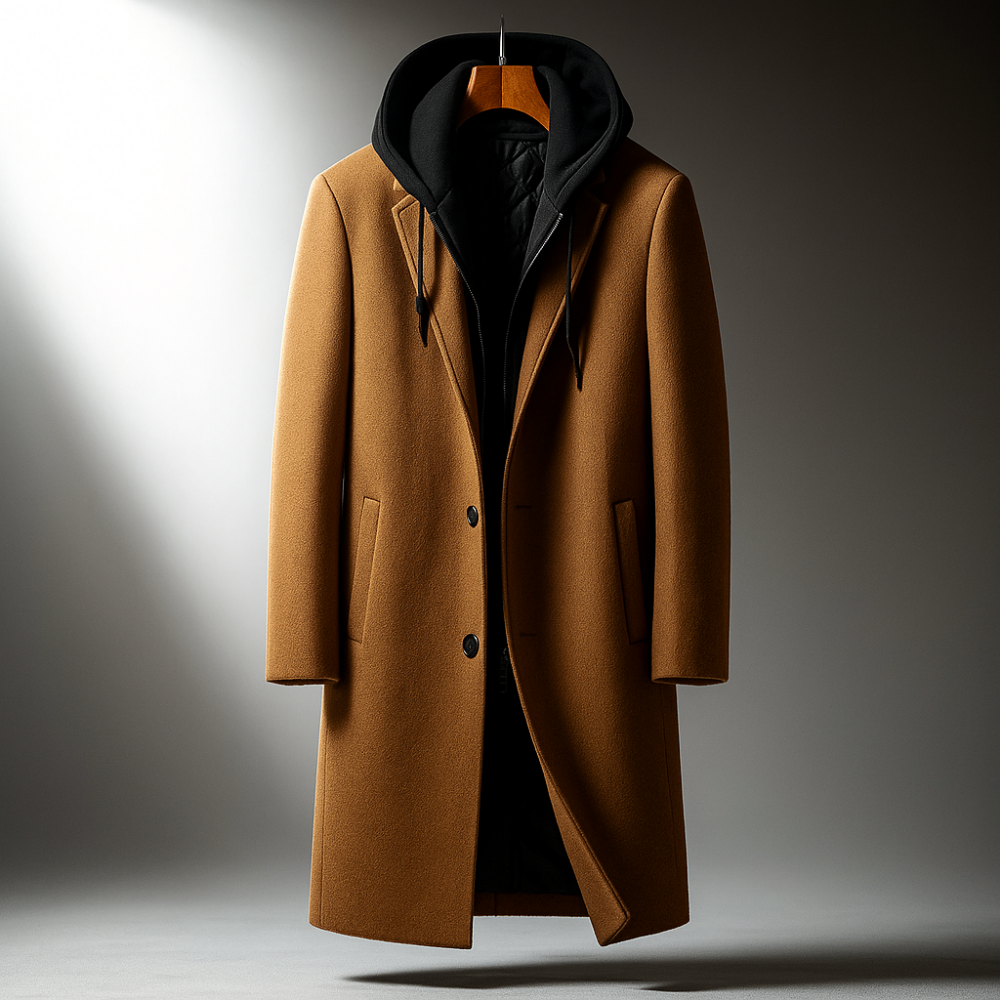 Hooded full-zip wool-blend overcoat for men | Delmar -2