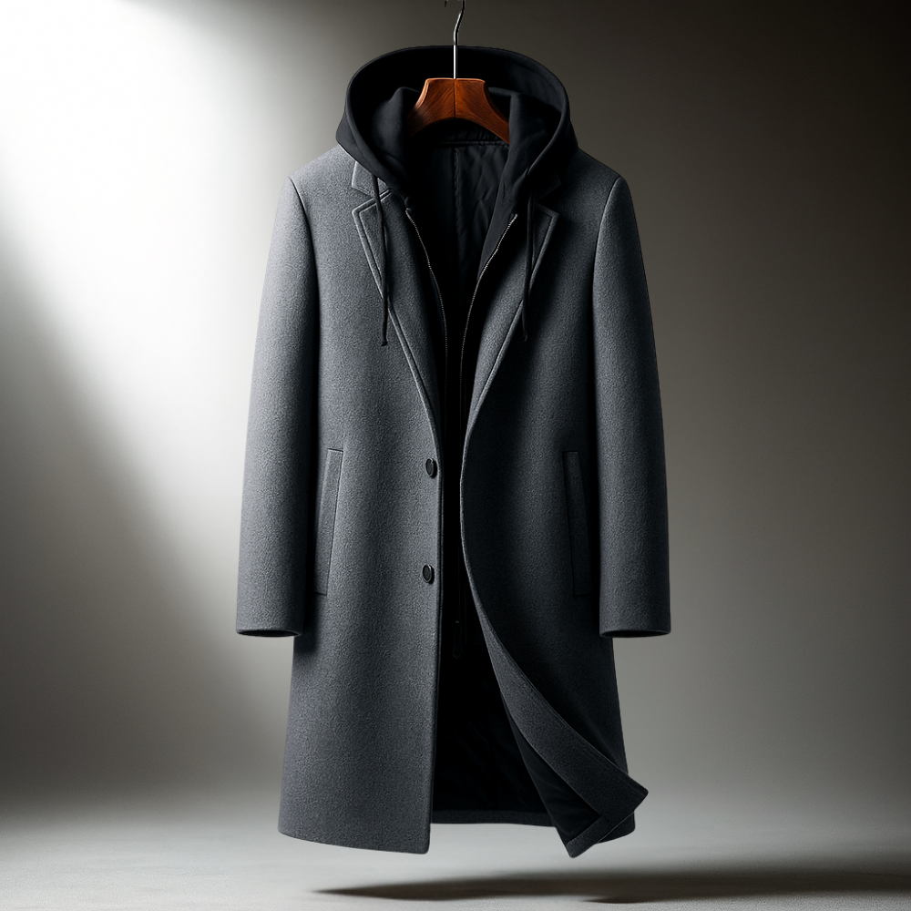 Hooded full-zip wool-blend overcoat for men | Delmar -6