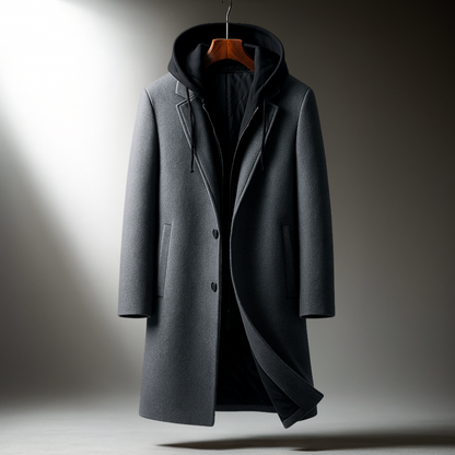 Hooded full-zip wool-blend overcoat for men | Delmar -6