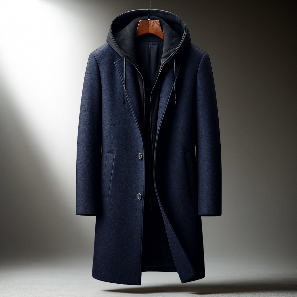 Hooded full-zip wool-blend overcoat for men | Delmar -8