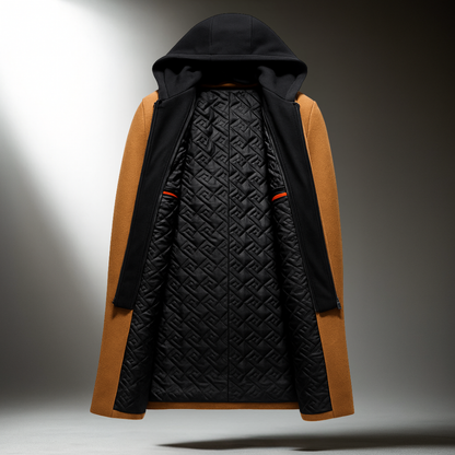 Hooded full-zip wool-blend overcoat for men | Delmar -4